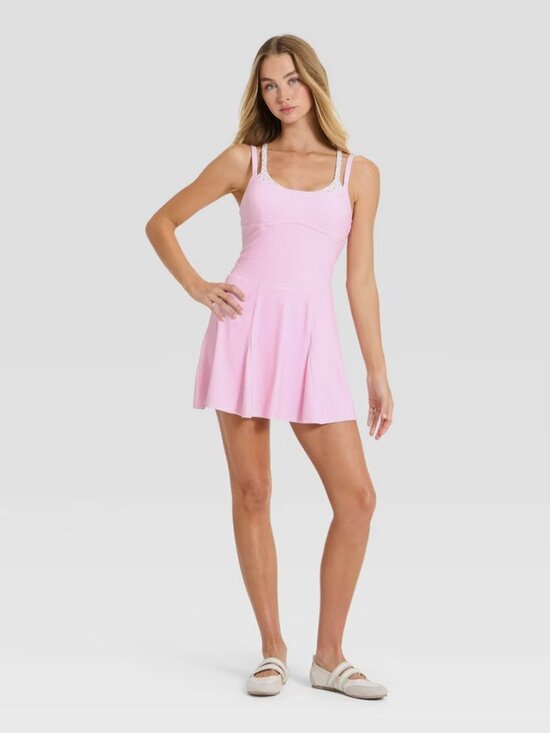 JoyLab Dresses & Skirts - Women's Knit Double Layer Active Dress - JoyLab Light Pink Polka Dot L